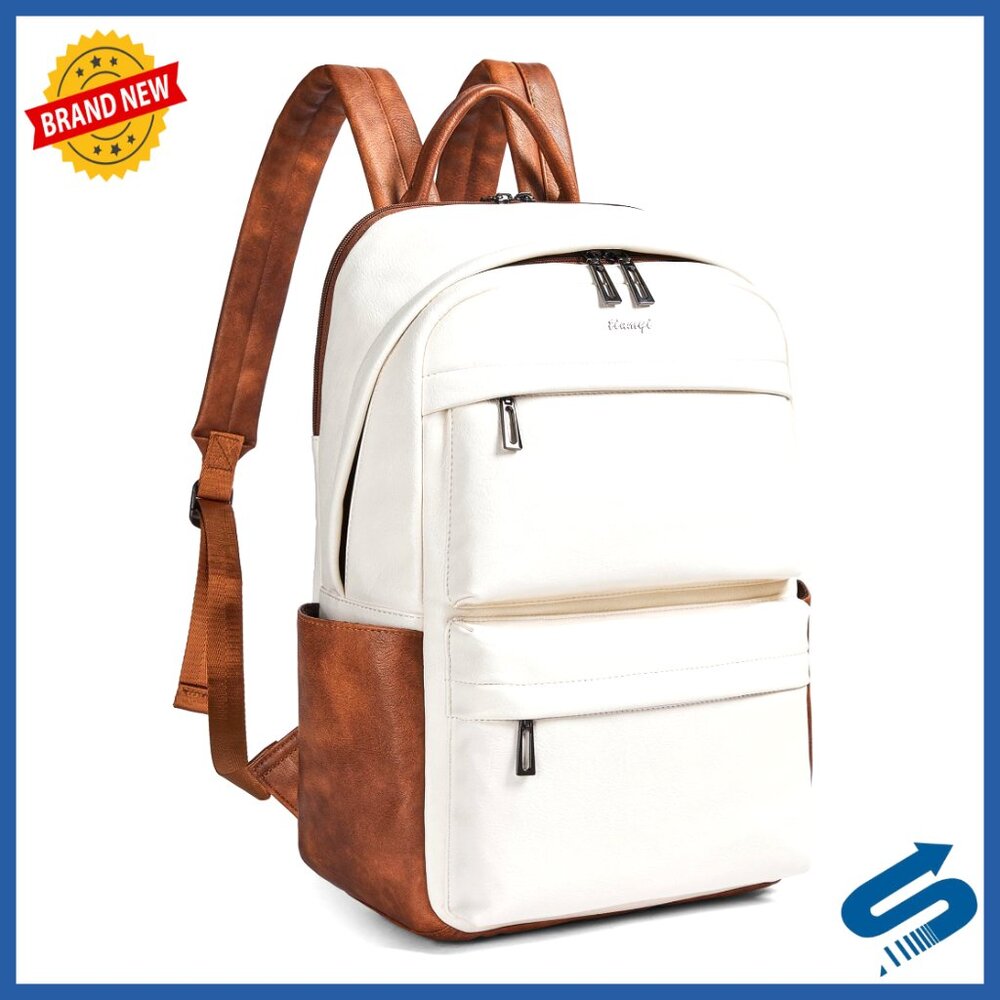 Vegan Leather Laptop Backpack Multi-Pocket Travel Work Daily Use Minimal Chic